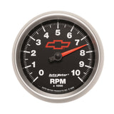 GAUGE; TACHOMETER; 3 3/8in.; 10K RPM; IN-DASH; CHEVY RED BOWTIE; BLACK