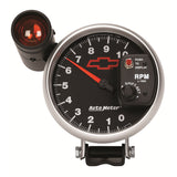 GAUGE; TACHOMETER; 5in.; 10K RPM; PEDESTAL W/EXT. SHIFT-LITE; CHEVY RED BOWTIE;