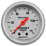 GAUGE; BOOST; 2 1/16in.; 15PSI; MECHANICAL; ULTRA-LITE