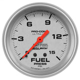 GAUGE; FUEL PRESSURE; 2 5/8in.; 15PSI; MECHANICAL; ULTRA-LITE