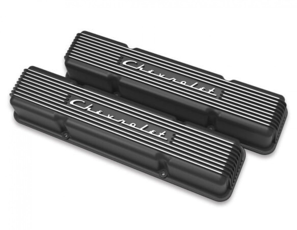 Holley GM Licensed Vintage Series SBC Valve Covers Satin Black Machined Finish