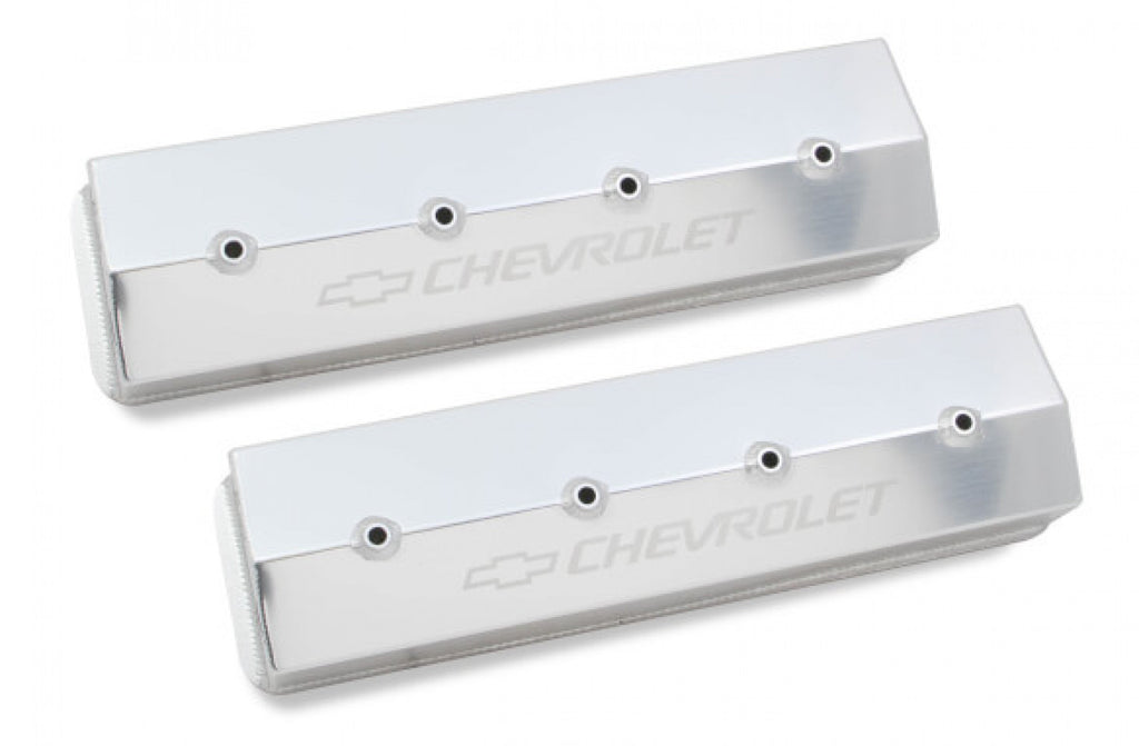 Holley GM Licensed Valve Cover - Track Series - SBC - Fabricated Aluminum - Center Bolt - Silver