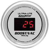 GAUGE; VAC/BOOST; 2 1/16in.; 30INHG-30PSI; DIGITAL; SILVER DIAL W/RED LED