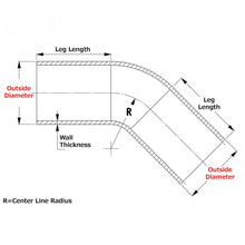 Load image into Gallery viewer, HPS 2.5&quot; OD 45 Degree Bend 6061 Aluminum Elbow Pipe 16 Gauge w/ 4&quot; CLR