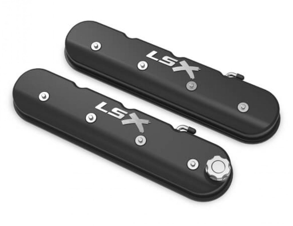 Holley Tall LS Valve Cover with LSX Logo - Satin Black Machined Finish