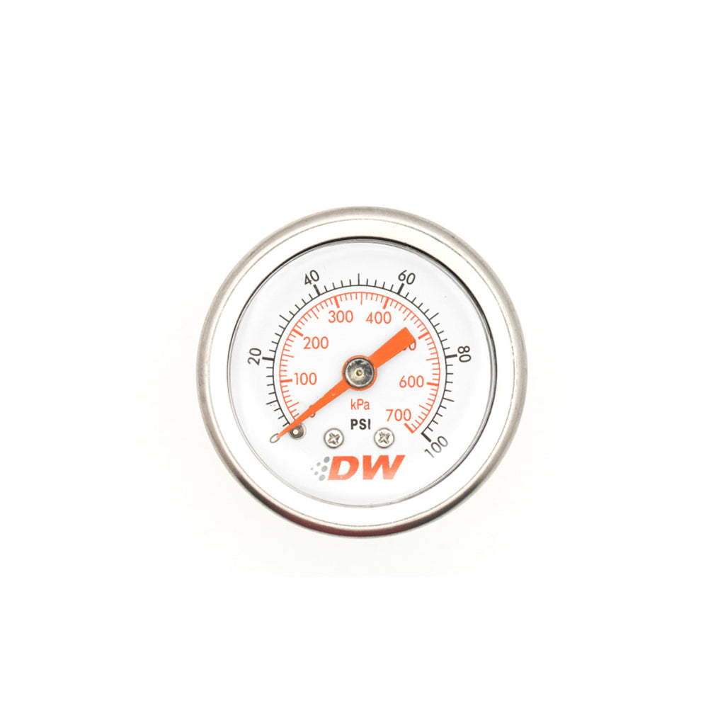 Deatschwerks Mechanical fuel pressure gauge. 1/8 NPT.  0-100 psi. 1.5" diameter. White face