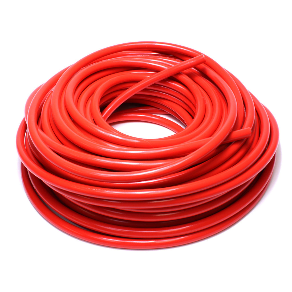 HPS 7/8" ID Red high temp reinforced silicone heater hose 50 feet roll, Max Working Pressure 60 psi, Max Temperature Rating: 350F, Bend Radius: 4"