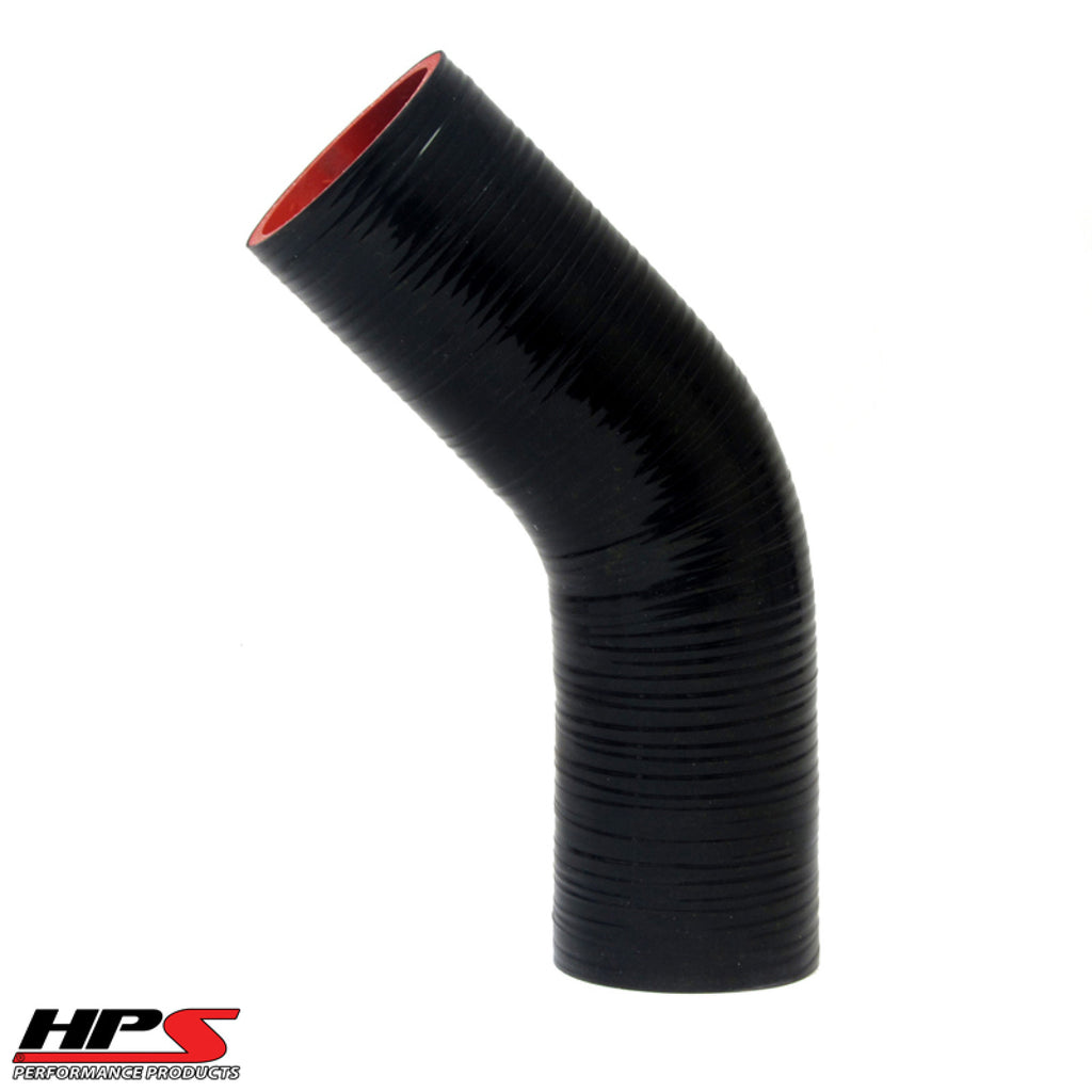 HPS 2-3/8" ID High Temp 4-ply Reinforced Silicone 45 Degree Elbow Coupler Hose Black (60mm ID)