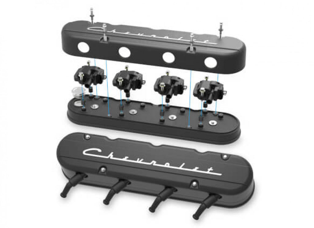 Holley 2-Piece "Chevrolet" Script Valve Cover - Gen III/IV LS - Satin Black Machined