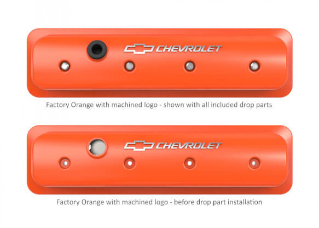 Holley GM Licensed Valve Cover - Muscle Series - SBC - Center Bolt - Factory Orange Machined