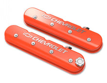 Load image into Gallery viewer, Holley Tall LS Valve Cover with Bowtie/Chevrolet Logo - Factory Orange Machined Finish