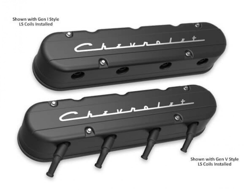 Holley 2-Piece "Chevrolet" Script Valve Cover - Gen III/IV LS - Satin Black Machined