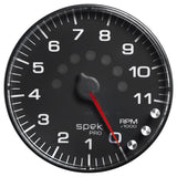 GAUGE; TACHOMETER; 5in.; 11K RPM; W/SHIFT LIGHT/PEAK MEM; BLACK/BLACK; SPEK-PRO