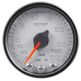 GAUGE; VAC/BOOST; 2 1/16in.; 30INHG-30PSI; STEPPER MTR W/PK/WRN;SLVR/BLK; SPEK