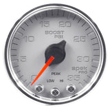 GAUGE; BOOST; 2 1/16in.; 35PSI; STEPPER MOTOR W/PEAK/WARN; SLVR/CHRME; SPEK-PRO