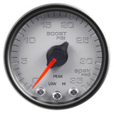 GAUGE; BOOST; 2 1/16in.; 35PSI; STEPPER MOTOR W/PEAK/WARN; SILVER/BLK; SPEK-PRO