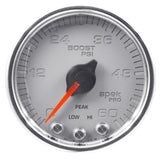 GAUGE; BOOST; 2 1/16in.; 60PSI; STEPPER MOTOR W/PEAK/WARN; SLVR/CHRM; SPEK-PRO