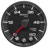 GAUGE; BOOST; 2 1/16in.; 60PSI; STEPPER MOTOR W/PEAK/WARN; BLK/BLACK; SPEK-PRO