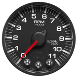 GAUGE; TACH; 2 1/16in.; 11K RPM; W/SHIFT LIGHT/PEAK MEM; BLK/BLK; SPEK-PRO