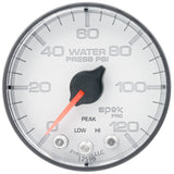 GAUGE; WATER PRESS; 2 1/16in.; 120PSI; STEPPER MOTOR W/PEAK/WARN; WHT/BLK; SPEK