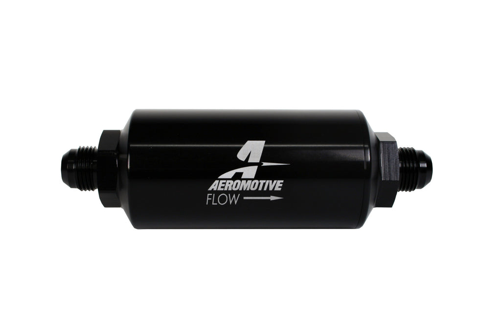 Aeromotive Filter, In-Line, 10-m Fabric Element, AN-08 Male, Bright-Dip Black, 2" OD