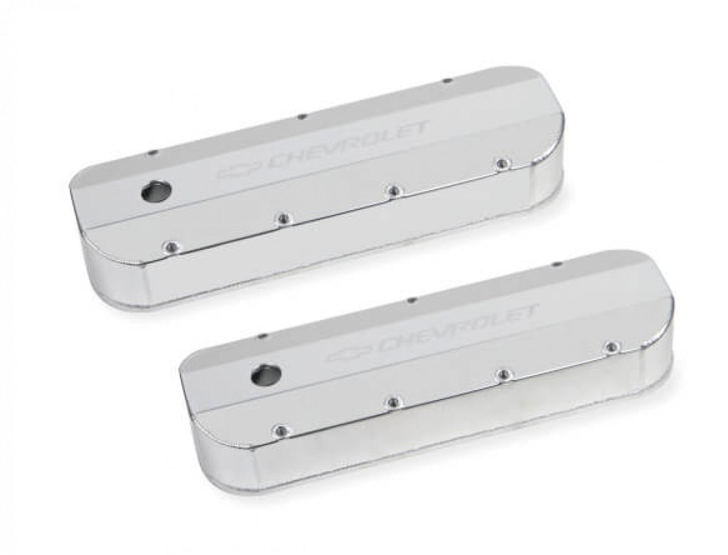 Holley GM Licensed Valve Cover - Track Series - BBC - Fabricated Aluminum - Natural Anodized