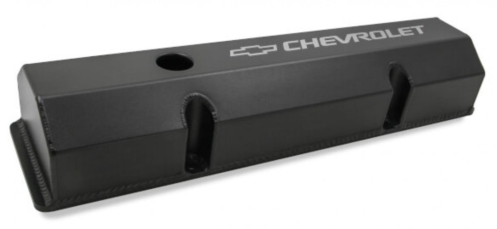 Holley GM Licensed Valve Cover - Track Series - SBC - Fabricated Aluminum - Perimeter Bolt - Black