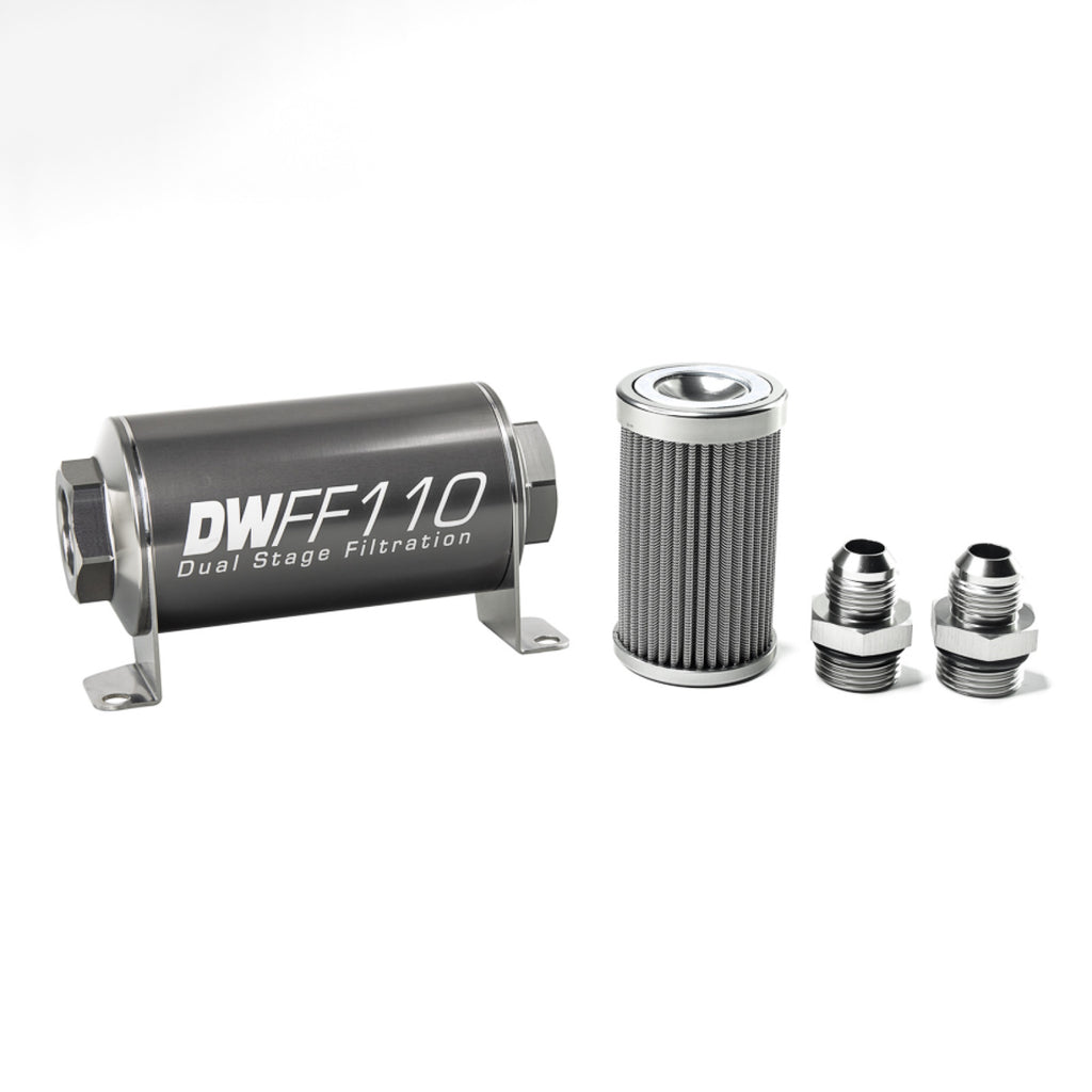 Deatschwerks In-line fuel filter element and housing kit, stainless steel 100 micron, -8AN, 110mm. Universal