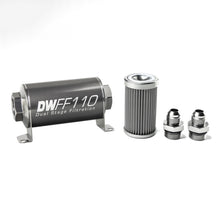 Load image into Gallery viewer, Deatschwerks In-line fuel filter element and housing kit, stainless steel 100 micron, -8AN, 110mm. Universal