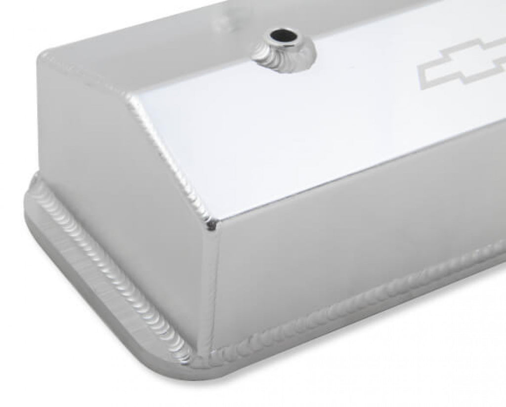 Holley GM Licensed Valve Cover - Track Series - SBC - Fabricated Aluminum - Center Bolt - Silver