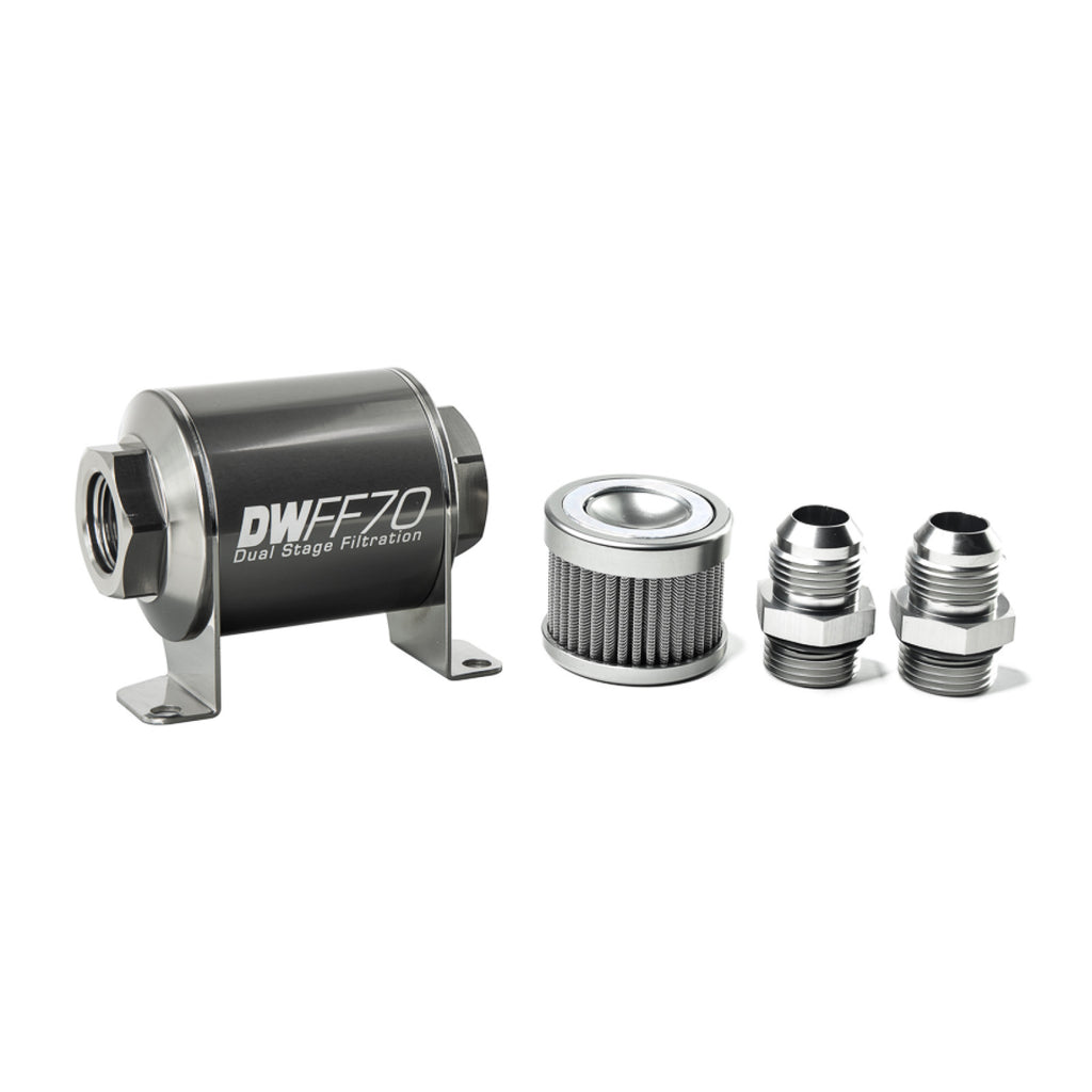 Deatschwerks In-line fuel filter element and housing kit, stainless steel 100 micron, -10AN, 70mm. Universal
