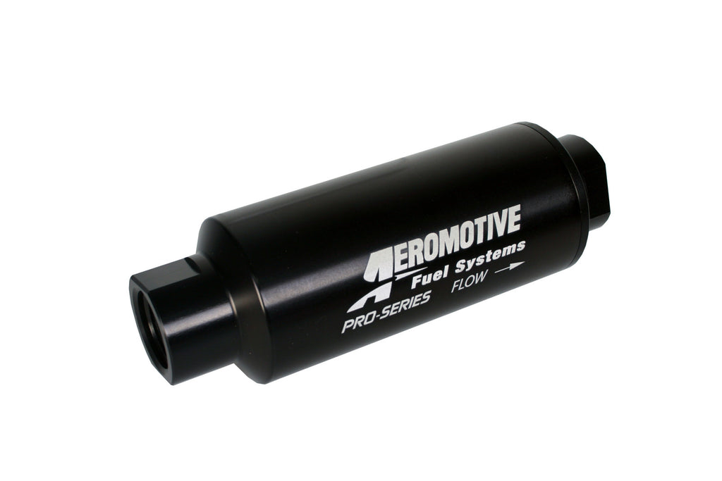 Aeromotive Filter, In-Line, 10-m Fabric Element, ORB-12 Port, Black Hardcoat Pro-Series, 2-1/2" OD