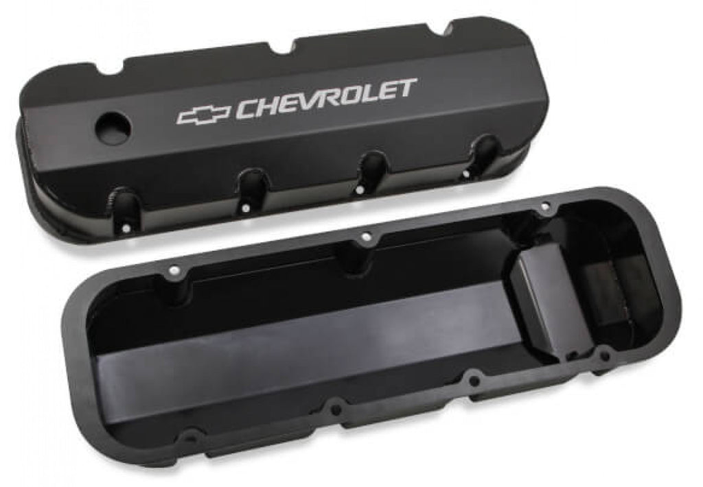 Holley GM Licensed Valve Cover - Track Series  - BBC - Fabricated Aluminum - Short Bolt - Black