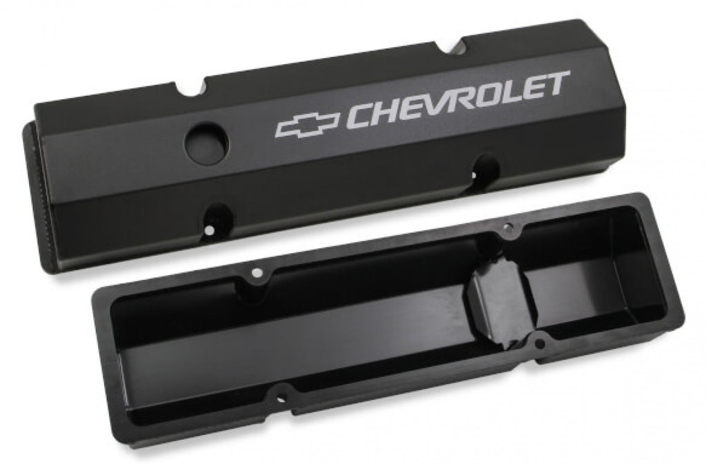 Holley GM Licensed Valve Cover - Track Series - SBC - Fabricated Aluminum - Perimeter Bolt - Black