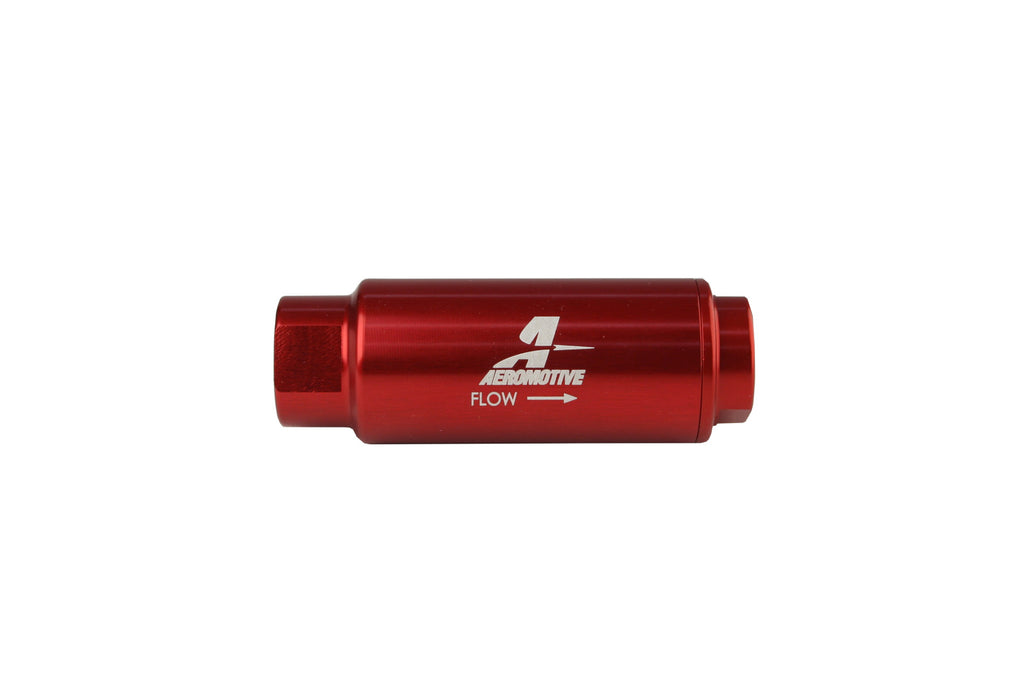Aeromotive Filter, In-Line, 100-m Stainless Mesh Element, 3/8" NPT Port, Bright-Dip Red, SS Series, 1-1/4" OD
