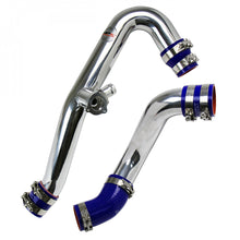 Load image into Gallery viewer, HPS Polish Intercooler Charge Pipe Hot and Cold Side with blue hoses 17-102P