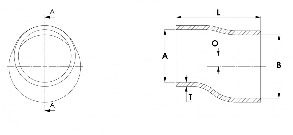 HPS 2.38" - 3" ID , 3" Long High Temp 4-ply Reinforced Silicone Offset Reducer Coupler Hose Black (60mm - 76mm ID , 76mm Length)