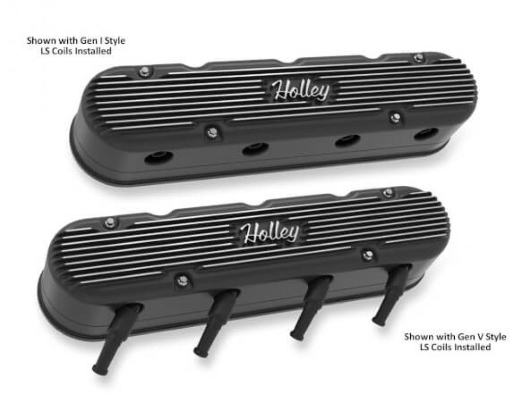 Holley 2-Piece Vintage Series Valve Cover - Gen III/IV LS - Satin Black Machined