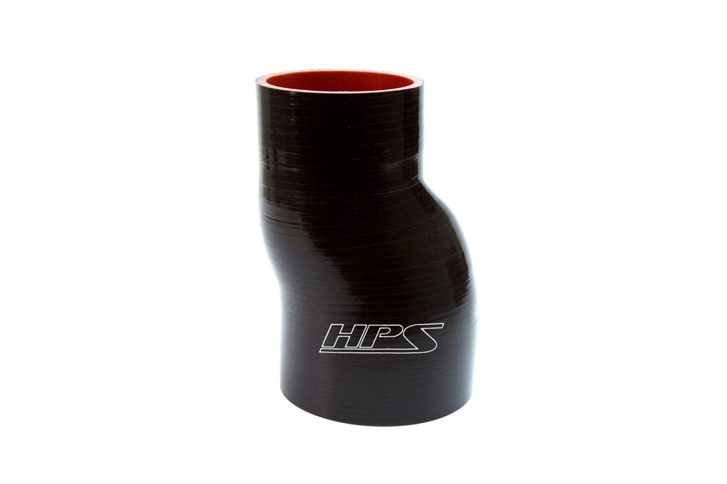 HPS 2.5" - 3" ID , 6" Long High Temp 4-ply Reinforced Silicone Offset Reducer Coupler Hose Black (63mm - 76mm ID , 152mm Length)