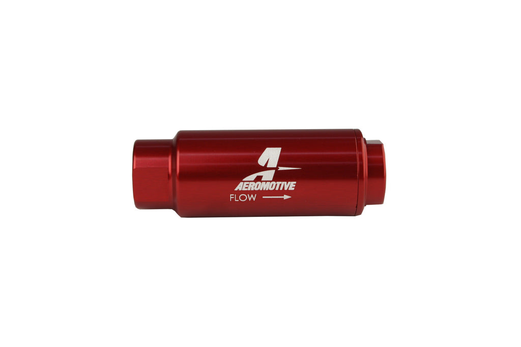 Aeromotive Filter, In-Line, 40-m Fabric Element, 3/8 “ NPT Port, Bright-Dip Red, SS Series, 1-1/4" OD